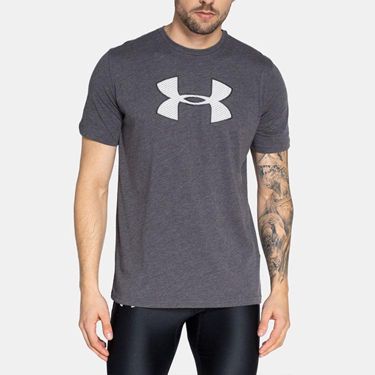 Under Armour Big Logo Print Crew Neck T-Shirt Men Tops Charcoal 1329583-019