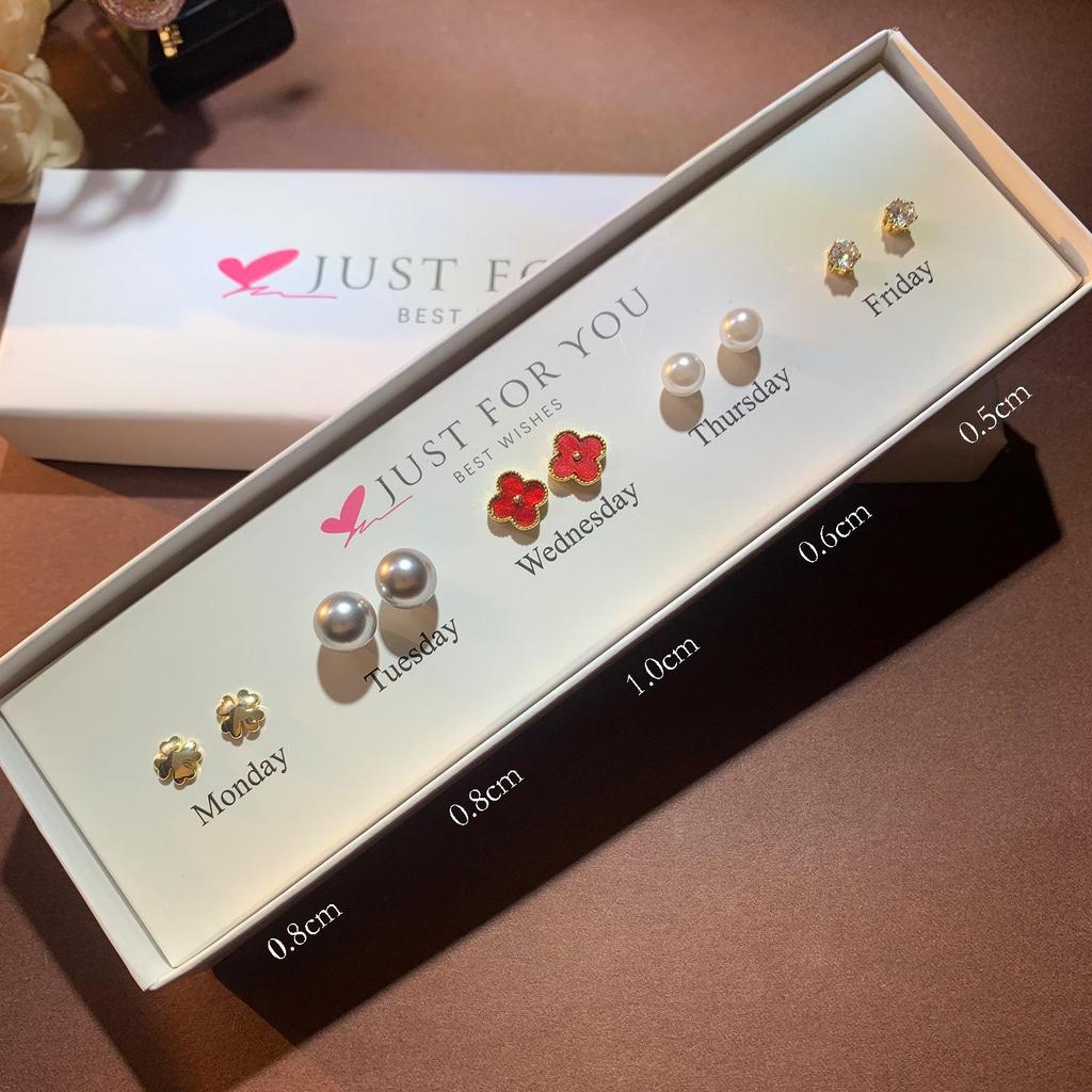 Zirkon Blume & Perle Herz Ohrstecker Set für Damen