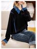 Hanorac fără glugă pentru femei: Modă Toamnă/Iarnă 2023, Croială Largă, Mânecă Lungă la Modă, Aspect Două Piese False, Mărime Mare.