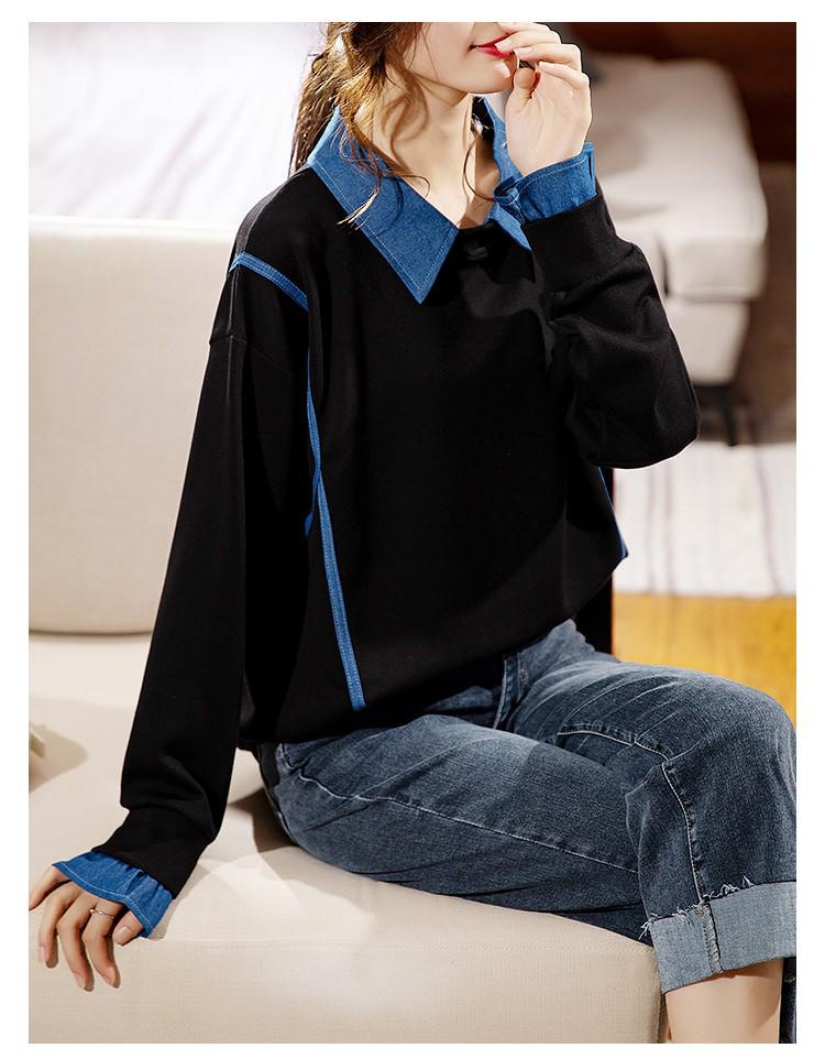 Hanorac fără glugă pentru femei: Modă Toamnă/Iarnă 2023, Croială Largă, Mânecă Lungă la Modă, Aspect Două Piese False, Mărime Mare.