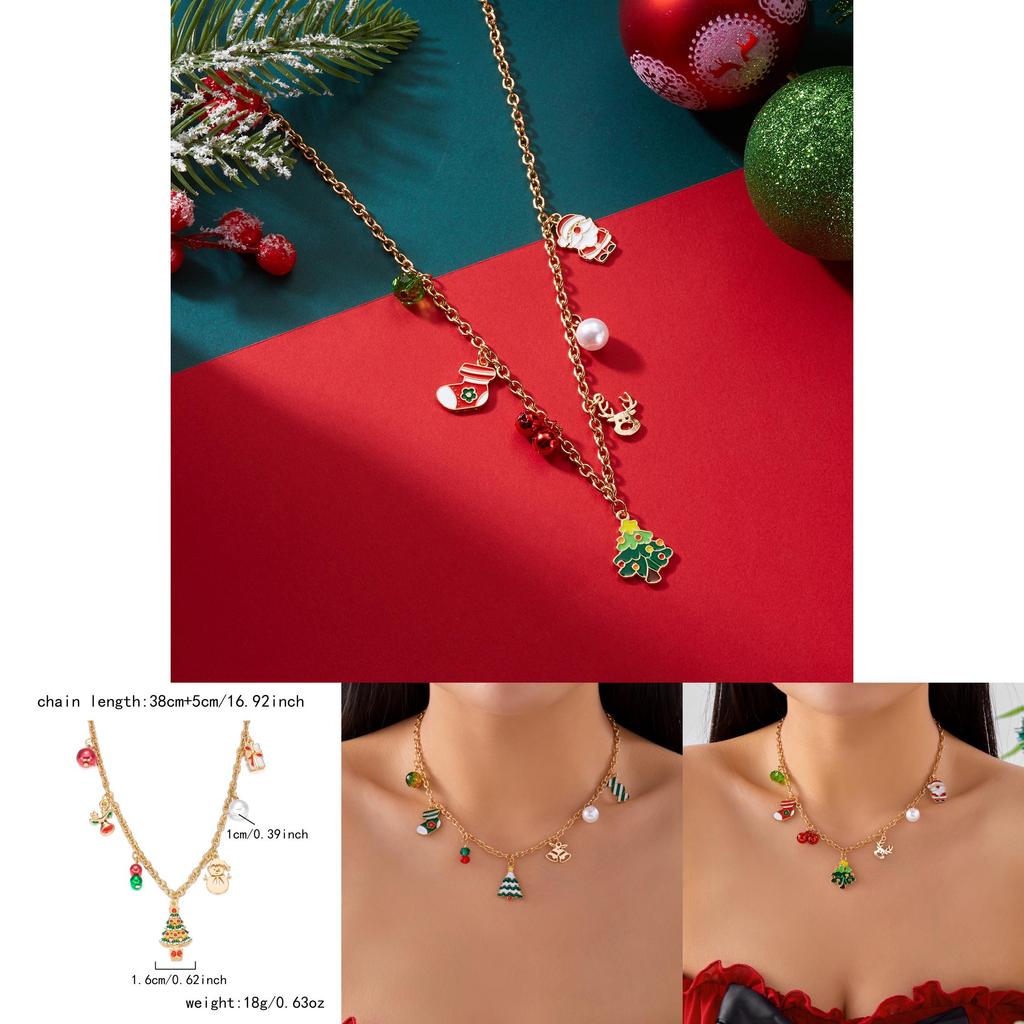 Santa Claus Charm Necklace With Pearl Chain And Festive Elements For Seasonal Gift