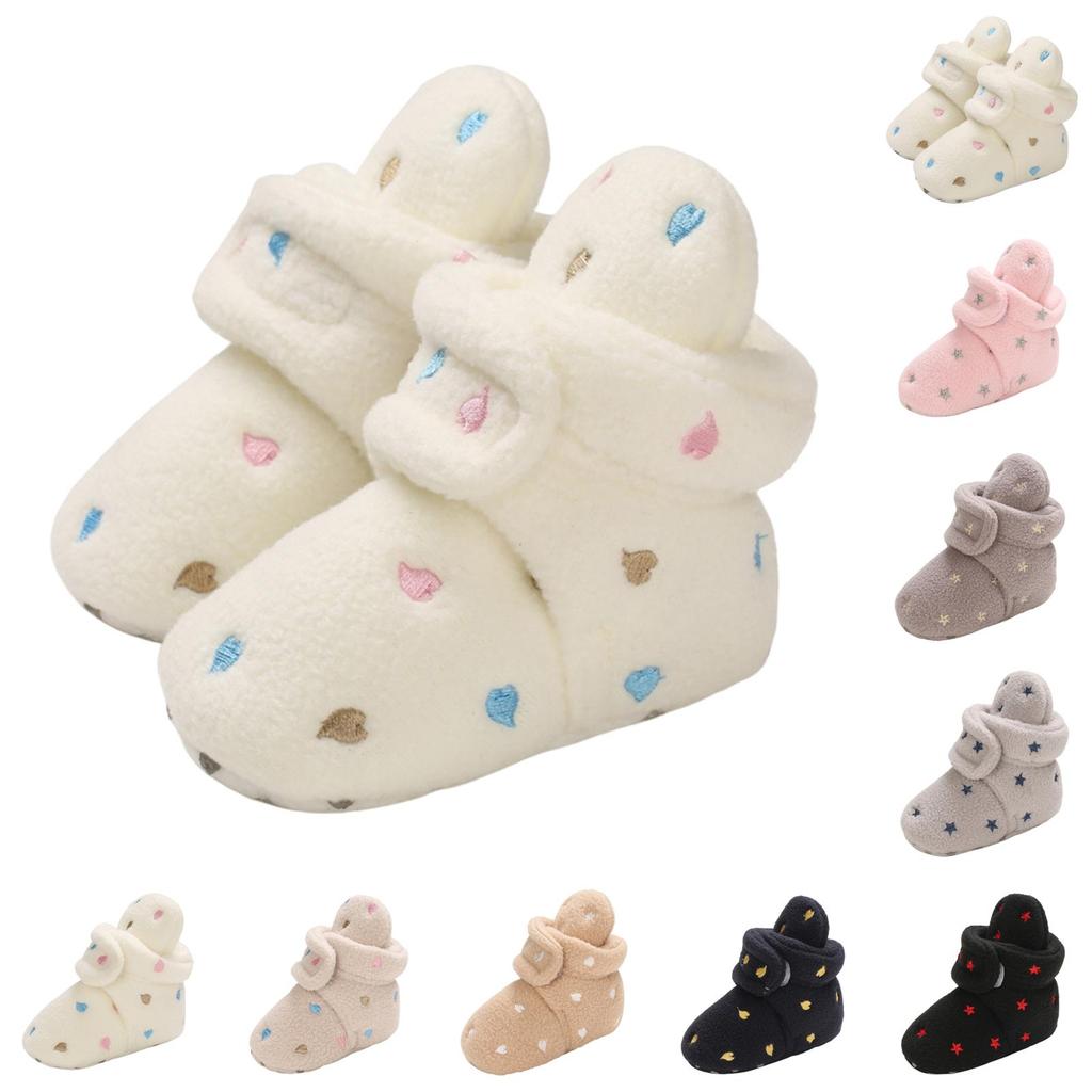 Baby Shoes with Cute Heart Embroidery, Thick and Warm for Infant Girls and Boys 0-12 Months