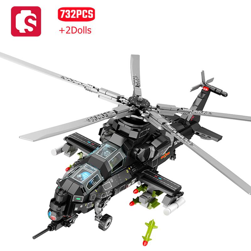 SEMBO 732pcs WZ-10 Helicopter Assemblage Building Blocks MOC Armed Aircraft Airplane Soldiers Model Bricks Boys Toys Adult Gifts