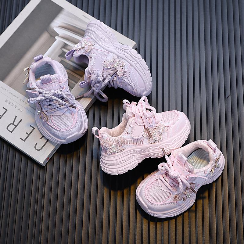 Girls' Sports Shoes 2025 Spring and Autumn New Children's Pearl Shoes Student Baby Anti Slip Soft Sole Casual Shoes