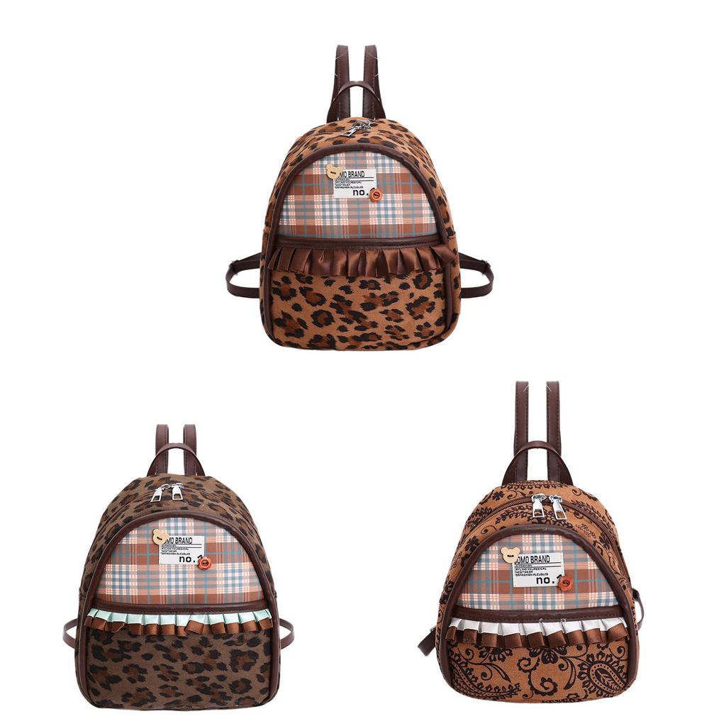 Fashion Leopard Print Backpack For Women With Nylon Material And Pouch Pocket For Daily Use