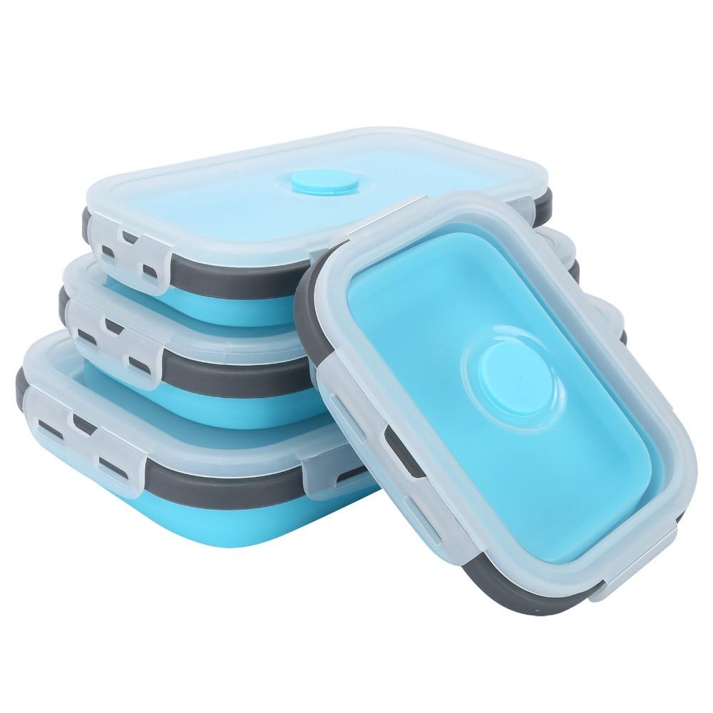 4PCS Silicone Collapsible Food Storage Container Stackable Design Bento Box Container  For Camping
