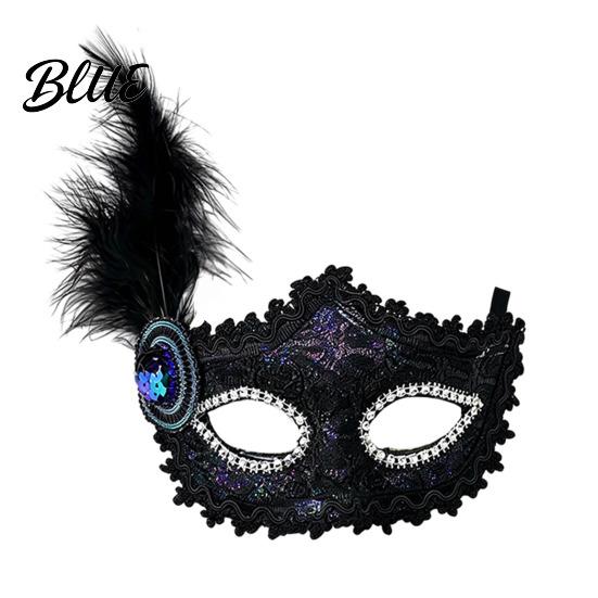 High End Ball Mask Halloween Princess Half Face Mask Venetian Masquerade Party Elegant with Lace Feather Rhinestones Adjustable Ribbon Women
