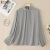 ZANZEA Women Stand Collar Loose Casual Long Sleeve Blouse