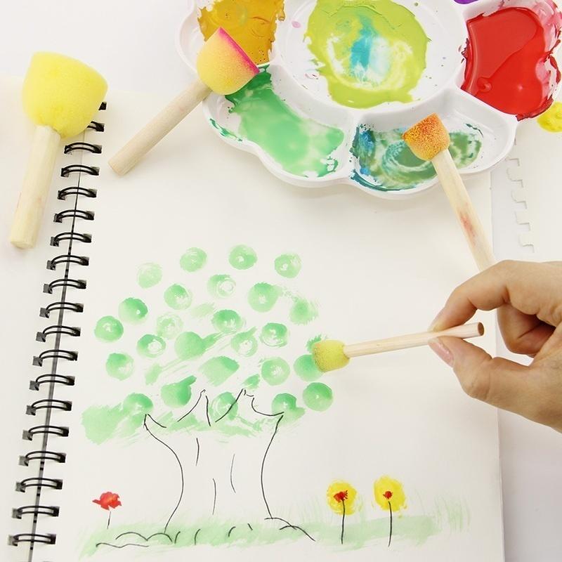 4PCS/Set Drawing Toys Yellow Sponge Paint Brush Wooden Handle Painting Graffiti Kids DIY Doodle Toys