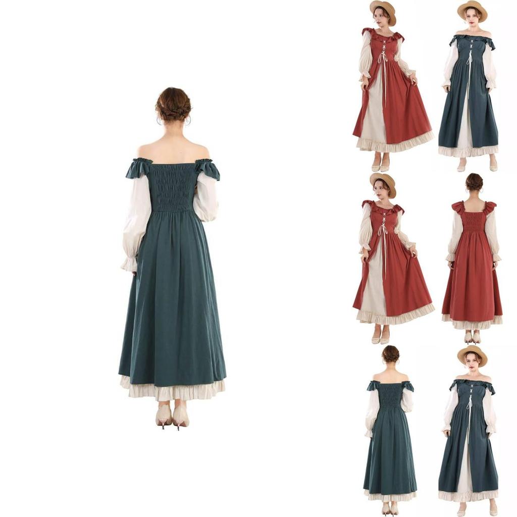 Renaissance Medieval The Lotus Long Sleeves Dresses Cosplay Clothes Costume