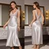 European American Luxury Sexy Nightgown Lace Trim Spaghetti Strap Slim Fit Elegant Long Sleepshirt for Crossborder Nightwear