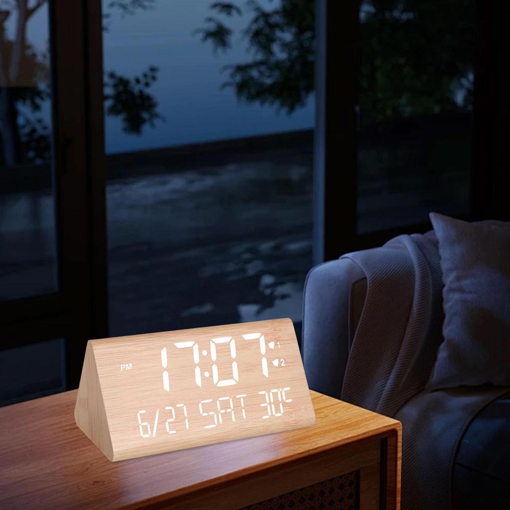 Digital Alarm Clock, Bedroom Alarm Clock, Wooden, Wood Decor