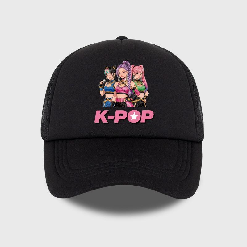 K-Pop Anime Idol Girl Group Printed Mesh Cap – Adjustable Unisex K-Pop Concert Fan Sun Hat – Fashion Headwear