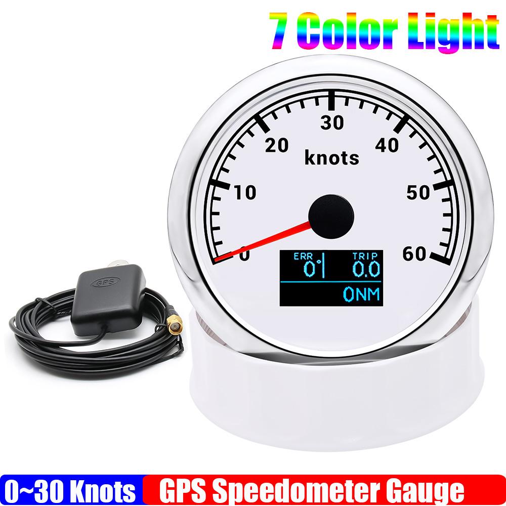 

ZMFJH 7 Color Backlight 85MM GPS Speedometer Gauge with Antenna 30-60Knots Speed COG TRIP Odometer for Marine Boat Yacht 12V24V 60Knots WS