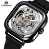Fashion Forsining Top Men Mechanical Watches Automatic Self-wind Golden Transparent Mesh Steel Wristwatch For Man Male Hour