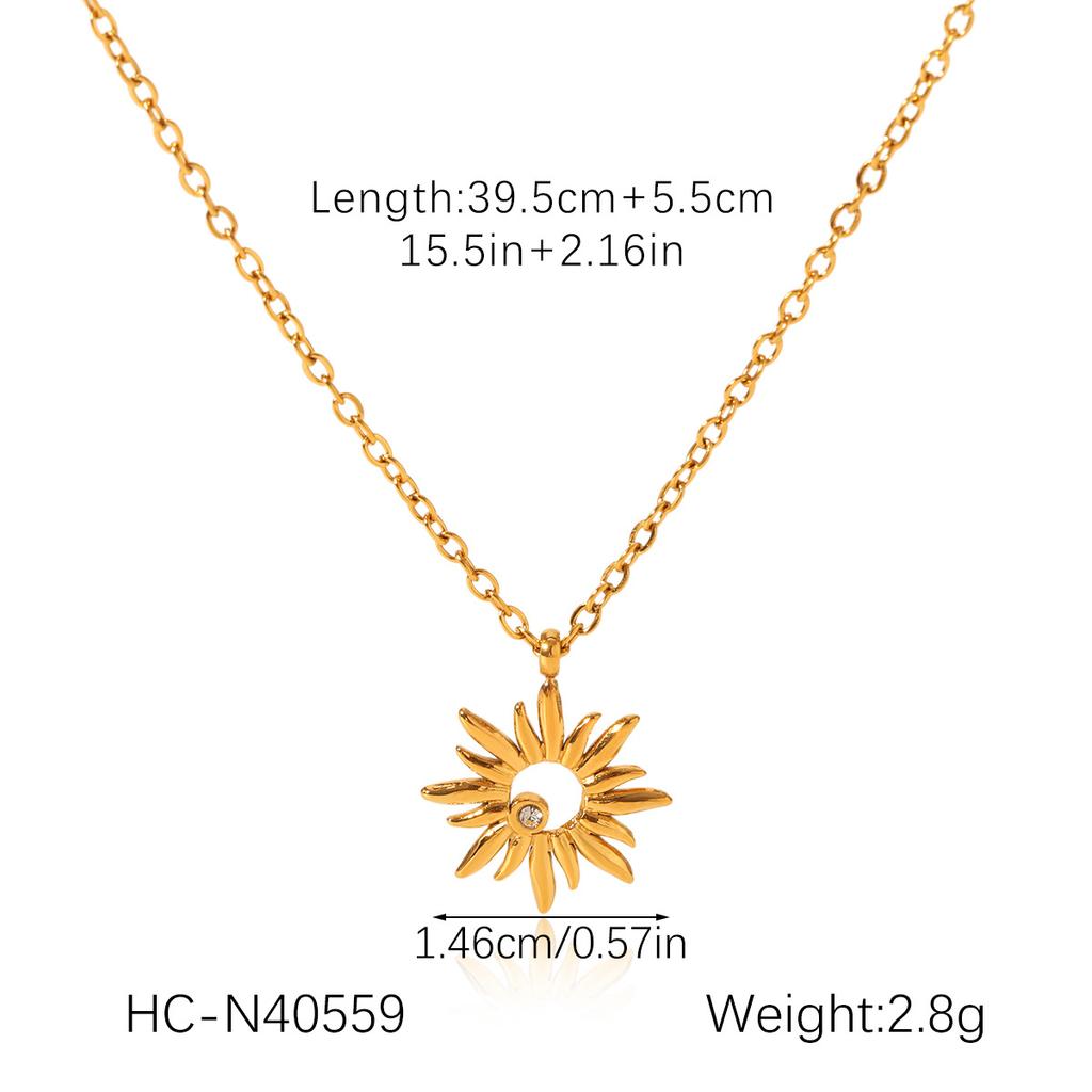 Hollow Out Diamond Sunflower Necklace Earrings Bracelet Set Simple Luxury Titanium Steel Jewelry
