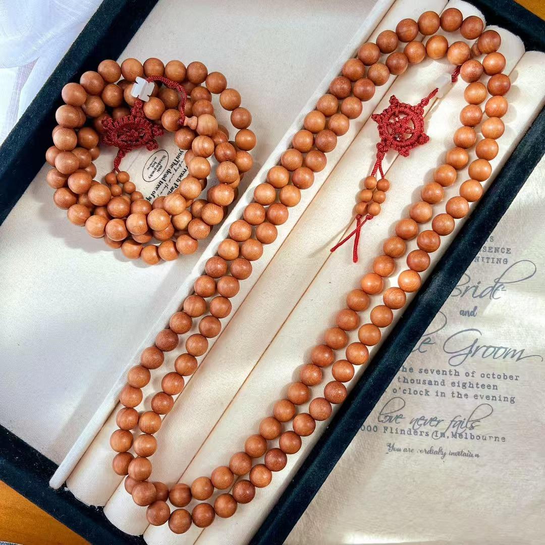 Vintage 8Mm 108 Sandalwood Bead Bracelet Necklace Multi-Purpose Bead String Sweater Chain