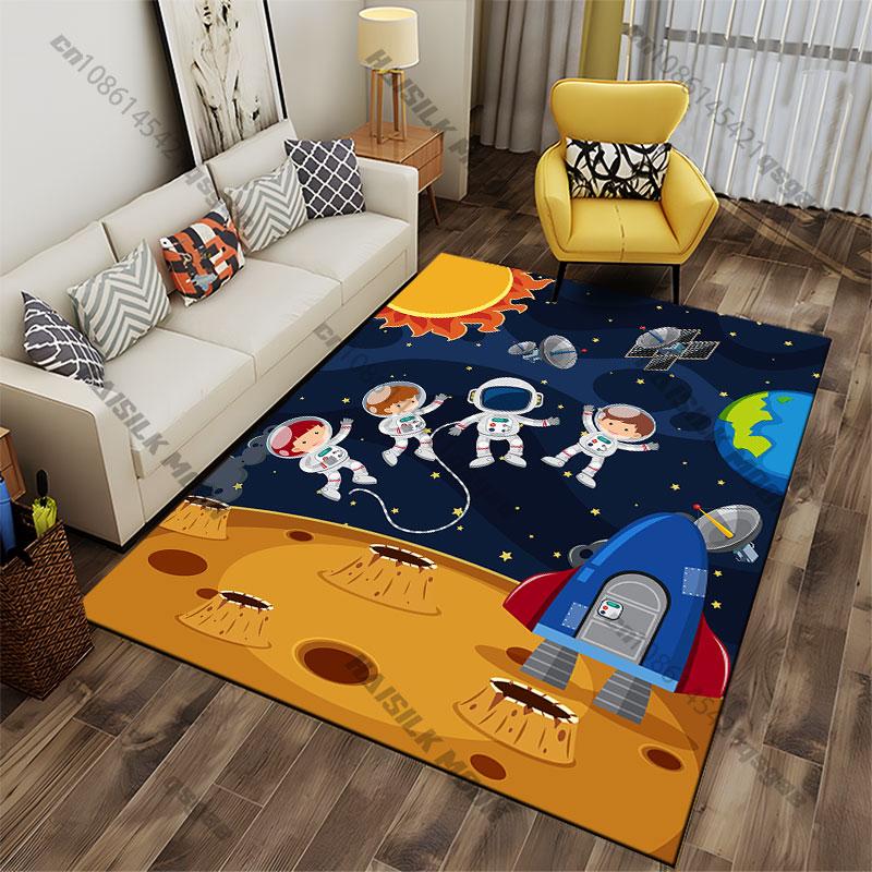 Children Exploring Space and Planets Carpet Yoga Living Room Room Decor Children's Crawling Mat Doormat Area Rug Games Mat
