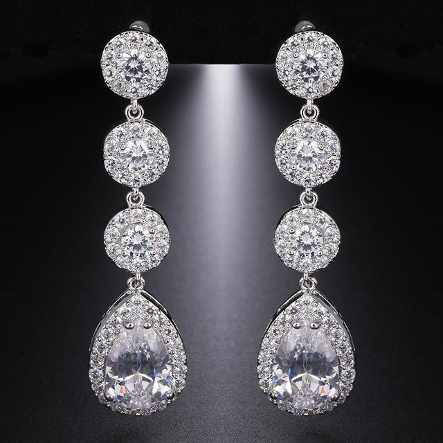 Charm White /Rose /Yellow Gold Color Drop Water Long Earrings Clear Crystal Nail Drop Earings Women Dazzling Wedding Gift Ae331