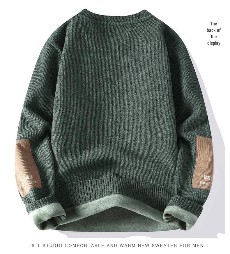Men's Autumn-Winter Velvet Sweater: Thick Knit Base Layer for Teens