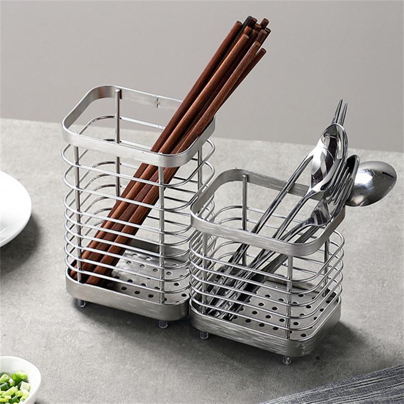 Organizator de tacâmuri din oțel inoxidabil dreptunghiular, agățat, bețișoare, colivie, lingură, furculiță, scurgere, suport de depozitare, tacâmuri, raft