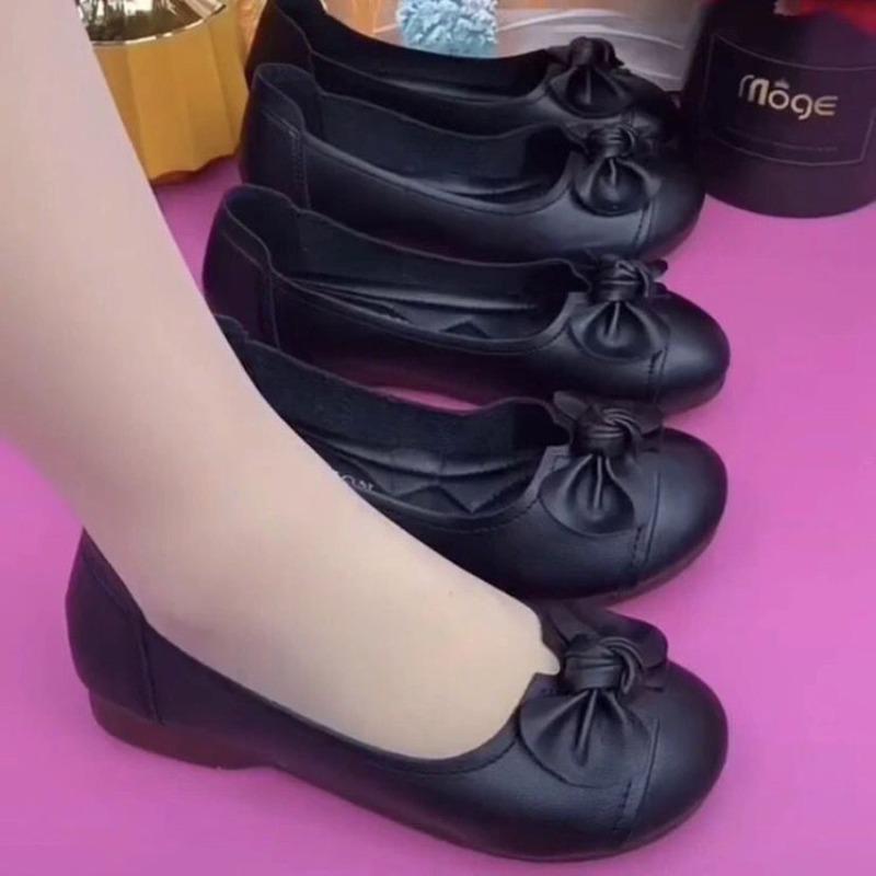 Bow soft sole soft surface shoes new flat bottom non-slip light mouth single shoes women's not tired feet shoes