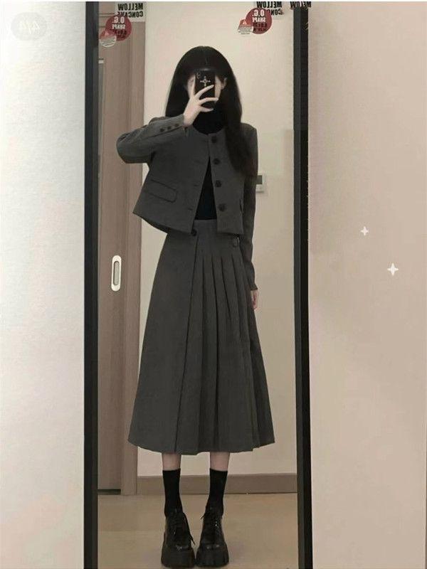 Original quality woolen suit skirt new temperament small short coat women s skirt two-piece set S