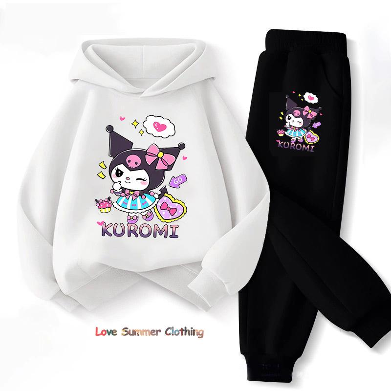 Sanrio Spring Autumn Kuromi Children Clothing Sets Cartoon Kuromi Print Girls Sweatshirt 2pcs Suit Thin Kids Tracksuit