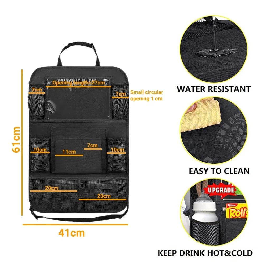 Car Backseat Organizer with Touch Screen Tablet Holder Auto Storage Bag Pockets Car Seat Back Protectors Cover Car Accessories