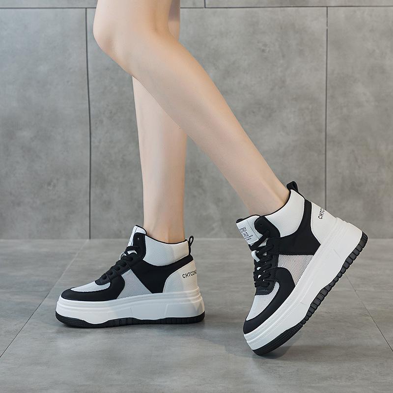 High-top little white shoes women's explosion 2025 new spring and autumn leather casual shoes Internet celebrity thick-soled heightening sports muffi