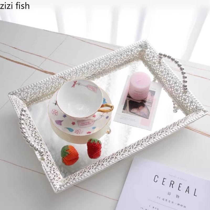 European Style Silver Plated Storage Tray Afternoon Tea Dessert Snack Tray Wedding Dessert Table Decoration Fruit Cake Pan