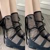 1/2Pairs Japanese See Through Mesh Middle Tube Socks For Women Girl Fairycore Ribbon Bowknot Loose Slouch Calf Socks