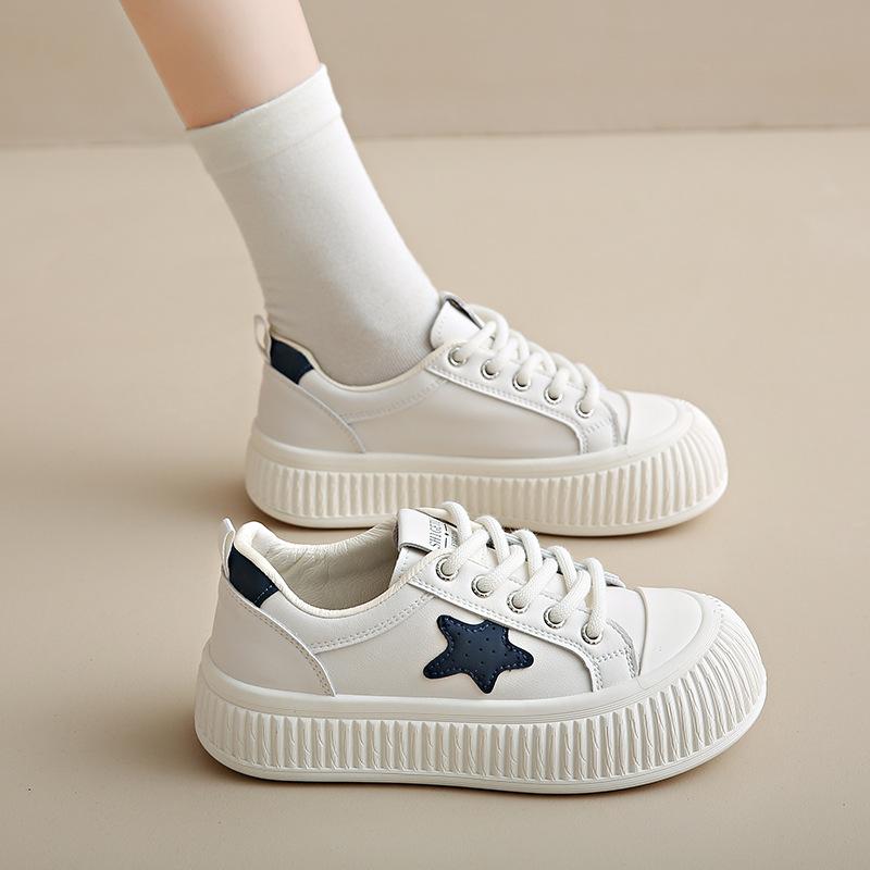 Lightweight Non-slip Sneakers for Women Platform Sneakers Lace-Up Breathable Comfortable Walking Shoes Faux Leather Flat Running Tennis Sport Shoes