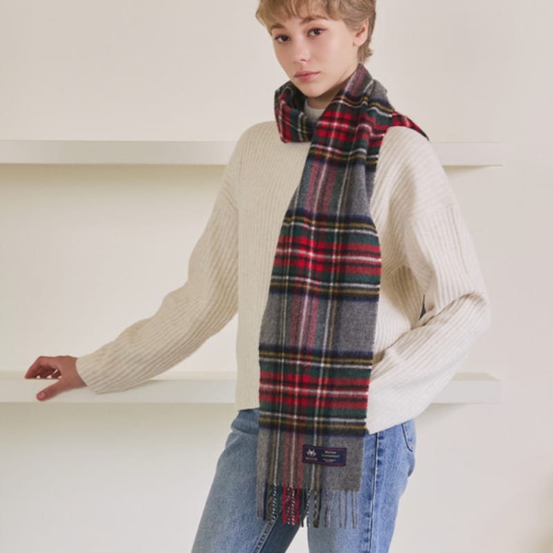 ABRAHAM MOON Merino Wool Muffler 25cm - Gray Stuart