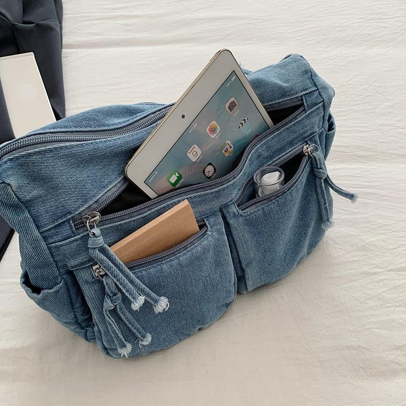 Denim Bag Women's Large Capacity Shoulder Bag Multi-Pocket Commuter Crossbody Bag