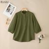 ZANZEA Women Casual Round Neck Solid Color 3/4 Sleeve Cotton Blouse