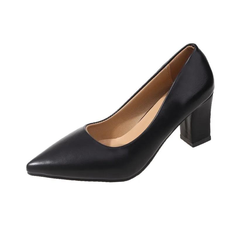 

Spring Autumn Large Size High Heels Pointed Toe Thick Heel Fashion Work Shoes Elegant Personality Single Low Heel Shoes 35