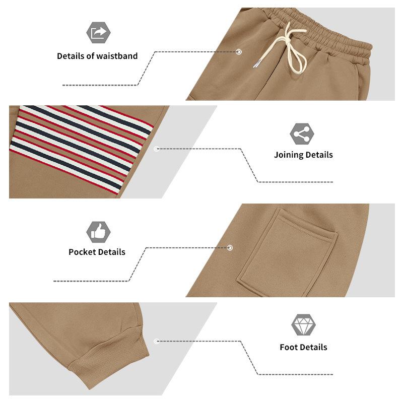 Men Stripe Jogger Sweatpants, Elastic Drawstring Waist Contrast Stripe Ribbed Ankle Cuffs Soft Fleece‑Lined Casual Athletic Trousers