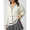 Women's V Neck Long Sleeve Loose Fit Solid Color Knitted Cardigan Casual Sweater Top