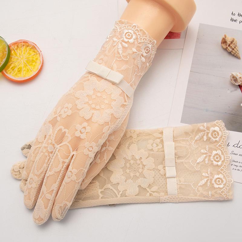 Women's Summer Ice Silk Lace Touchscreen Driving Gloves - Non-slip, Sun Protection, Short Length