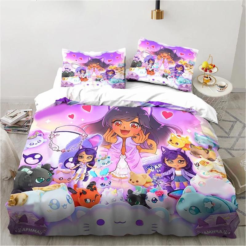 Cartoon Game Cute Aphmau with Wings Bedding Set Twin Queen King Size Duvet Cover Pillowcase for Boys Girls