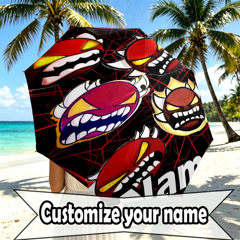 Custom Name Personalized Geometry Dash Print Umbrella, Auto Open Close, 8‑Rib Sturdy Frame, Commute Camping Hiking Use, Birthday Gift