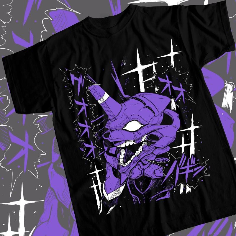 Hinj Asuka Eva Unit 01 Anime Japan Tee All Sizes Anime Cotton T-Shirt Printed Top Men's and Women's Streetwear