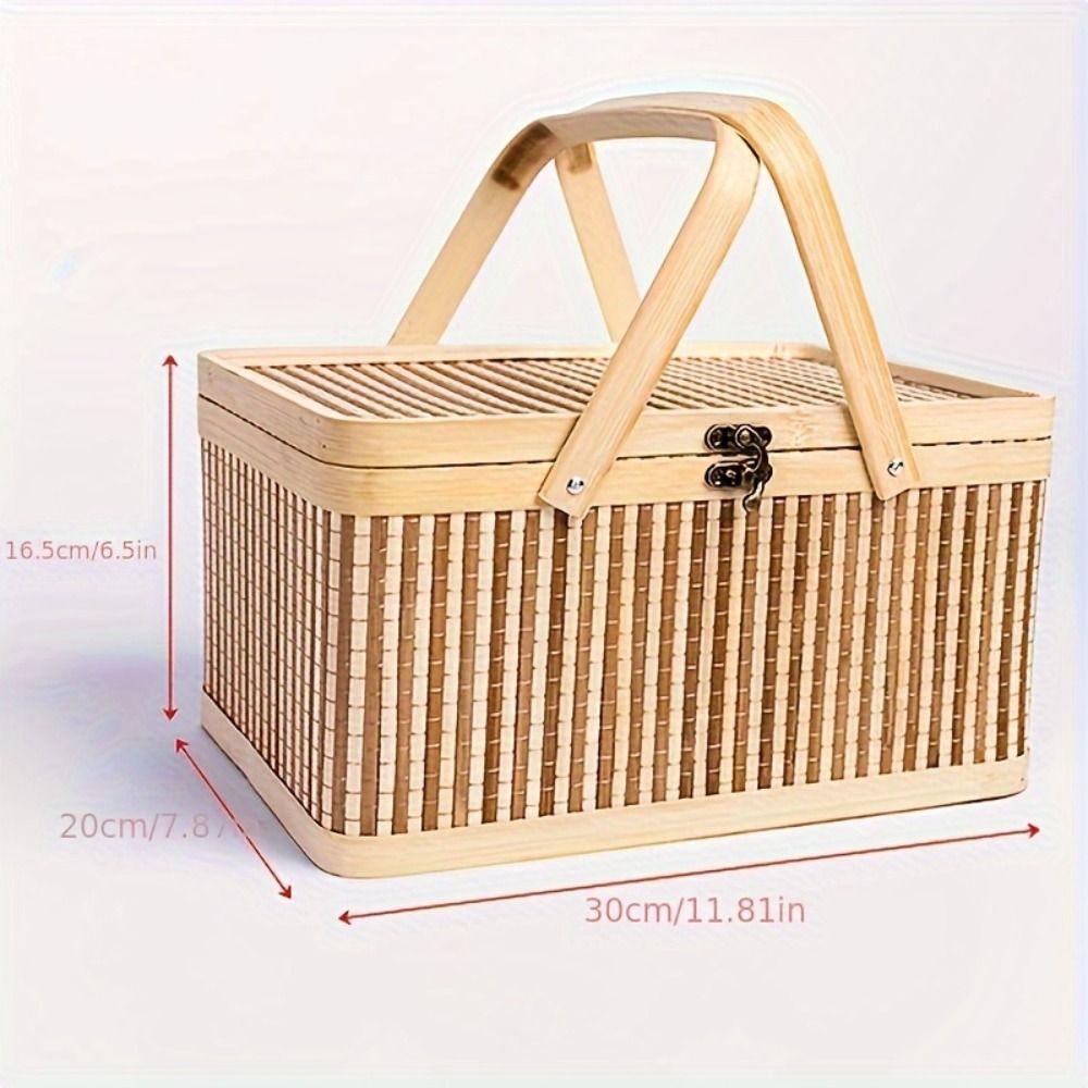 Chinese Style Bamboo Basket Vintage Picnic Basket Moon Cake Box  Dragon Boat Festival