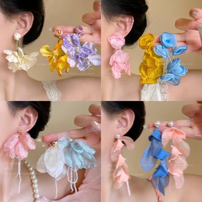 Brincos de Borla de Flor de Verão Brincos de Pino Doces Versáteis Moda Nicho Brincos Premium
