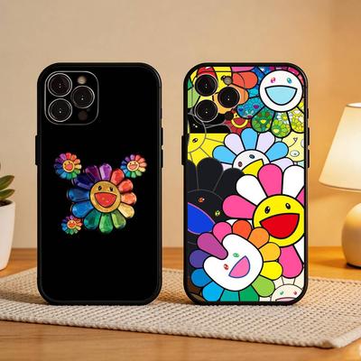 Vibrant Pop Trend M-MurakamiS Art Phone Case For iPhone17,16,15,14,13,12Plus,Pro Max,XS,5G Soft Silicone Black Cover