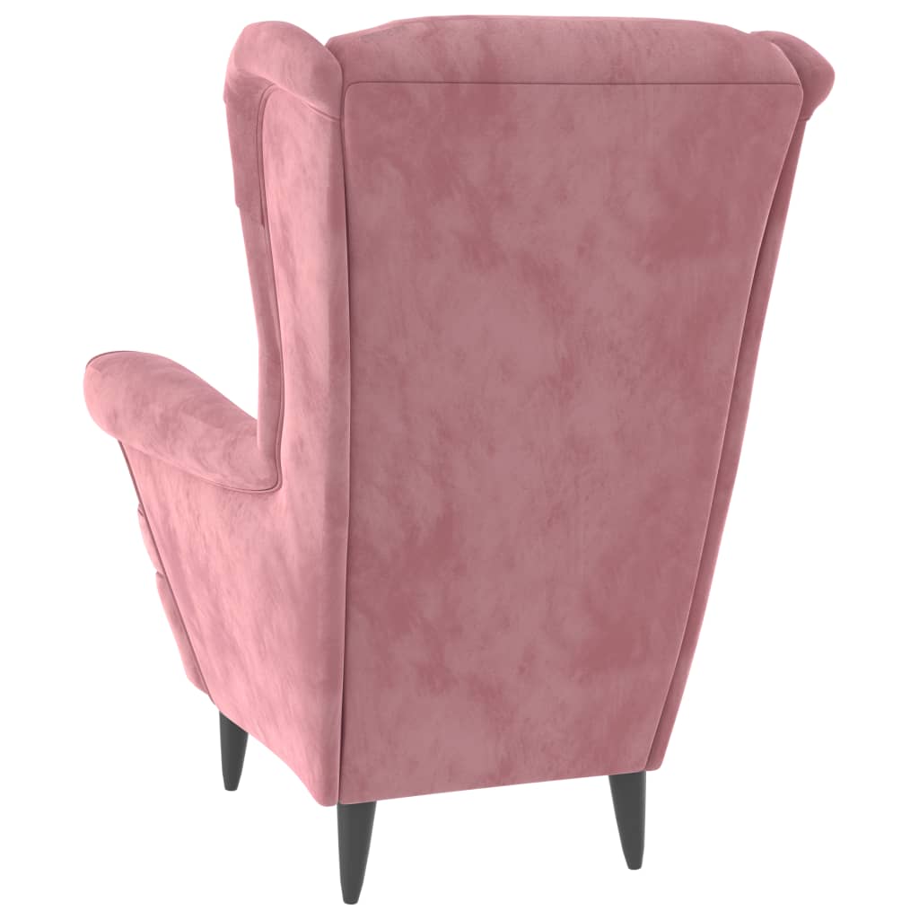 Armchair with Footstool Pink Velvet