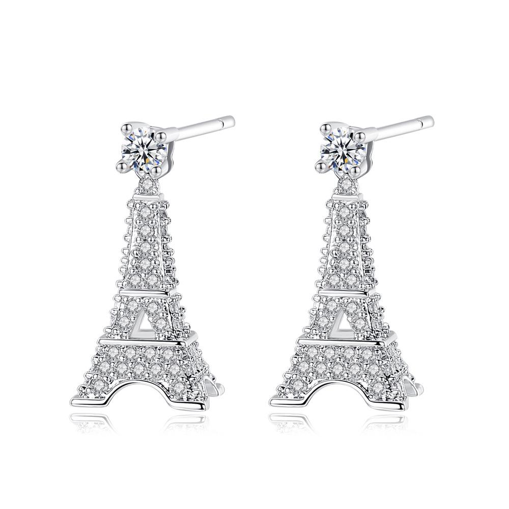 Three-Dimensional Eiffel Tower Zircon Drop Earrings - Light Luxury Jewelry for Women