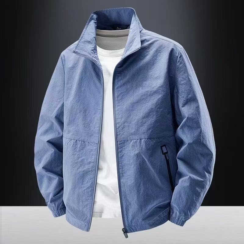 

Men s Casual Lightweight Stand Collar Jacket Outdoor Sporty Spring Autumn Style Wear-Resistant Windproof Waterproof S джинсовий синього кольору