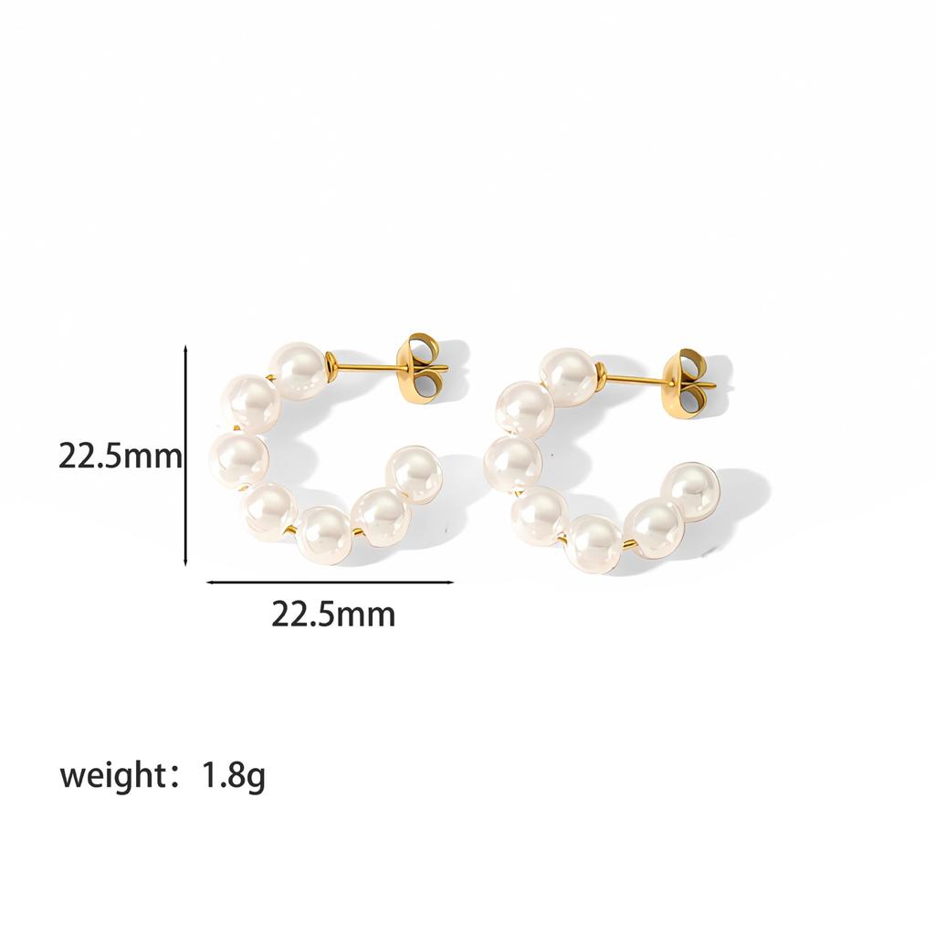 Exqusite Elegant C-Shaped Pearl Beaded Earrings Light Luxury Stainless Steel Stud Earrings  For Women Daily Wearing Gifts
